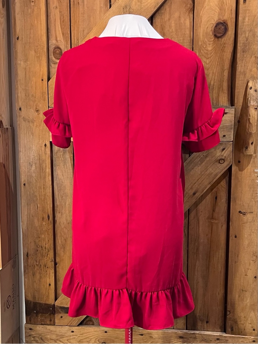 SALE ! 🎉 Zara bright Red Ruffle Mini Shift Dress V-Neck XL - Picture 3 of 6
